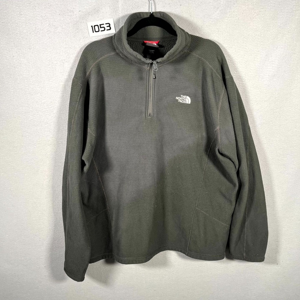 The North Face Fleece‎ Jacket Mens XL Black Quarter Zip Waffle Knit M (Stained)